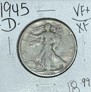 1945-D WALKING LIBERTY SILVER HALF DOLLAR~ VF+/XF ~NICE COIN~ - Picture 1 of 2