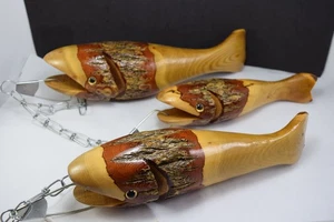 Hand Carved Wooden Fish Stringer Cabin Lake House Beach Decor - Picture 1 of 12