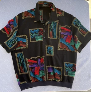 Vintage Alan Stuart Shirt Mens XL 80s Casual Artsy AOP Abstract Disco Drape - Picture 1 of 11