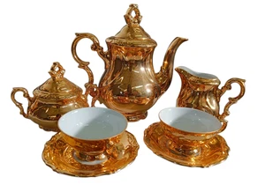Vintage Bavaria goldenes Mokka Espresso Set Kanne Tassen Milchkanne Zuckerdose - Bild 1 von 5