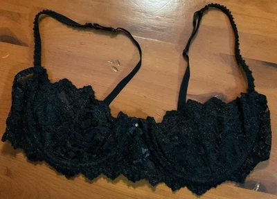 Vintage Intimate Attitudes Black Lace Open Cup Shelf Bra Size 42 Made In Panama - Image 1 of 4