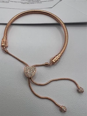 Pandora Moments heart rose gold snake chain slider bracelet - Image 1 of 3