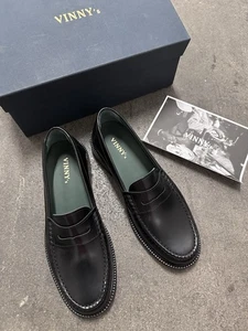 Vinny's Yardee Mocassin Loafers Black Polido Leather 44 NIB $350 - Picture 1 of 10
