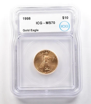 1998 $10 American Gold Eagle 1/4 Oz Gold MS70 ICG - Image 1 of 3