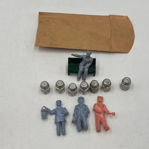 Marx Littletown Train City Rubber Figures and Metal Milk Cans *Bench Leg Broke* - Picture 1 of 9