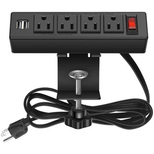 Desk Clamp Power Strip, Desktop Power Outlet Clamp Mount with 2 USB Ports, 4 ... - Picture 1 of 7