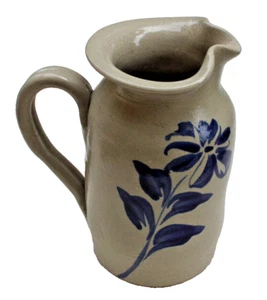 COLLECTIBLE 2003 WPF WILLIAMSBURG POTTERY SALT GLAZE 6-5/8” PITCHER BLUE COBALT - Picture 1 of 6