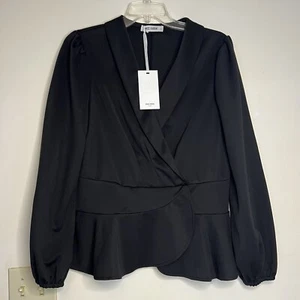Grace Karin NWT Black Pullover Blazer ruffle bottom stretch cuff women's Large - Picture 1 of 10