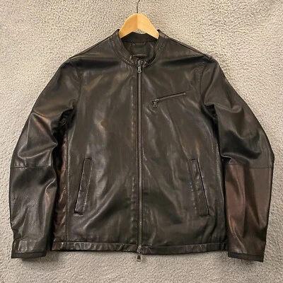 John Varvatos Cafe Racer Leather Jacket Mens Large Biker Moto Band Lambskin - Image 1 of 4