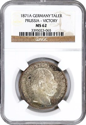 GERMAN STATES-PRUSSIA  1871-A  TALER SILVER COIN NGC CERTIFIED UNCIRCULATED MS62 - Image 1 of 2