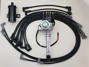 CHEVY 327 350 SMALL HEI DISTRIBUTOR + 45K COIL + 8.5mm BLACK WIRES UNDER EXHAUST - Picture 1 of 8