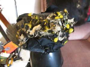 ORIG ANTICO 1860 epoca GUERRA CIVILE nero con finti fiori DONNA in lutto? CAPPELLO - Foto 1 di 6