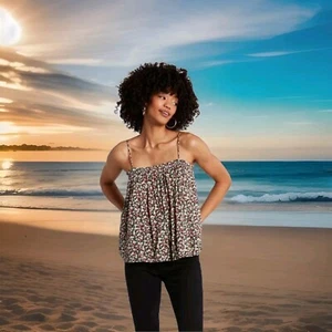 NWT Volcom Cami Bloom SHAKALAKA Floral Top Sz L Strappy Flowy Ruffle at Chest - Picture 1 of 18