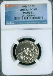 2014 S SHENANDOAH QUARTER NGC MS67 PL MIRROR PROOFLIKE * - Picture 1 of 2