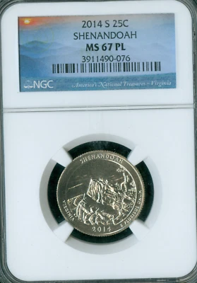 2014 S SHENANDOAH QUARTER NGC MS67 PL    * - Image 1 of 2