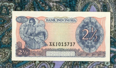 Indonesia 2 1/2 Rupiah 1968 GEM UNC  replacement note XKJ015737 - Image 1 of 2