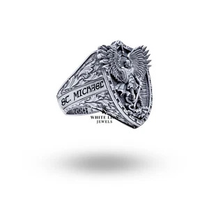 Archangel St Michael Dragon Wings Extraordinary Christian Faith 925 Silver Ring - Picture 1 of 8