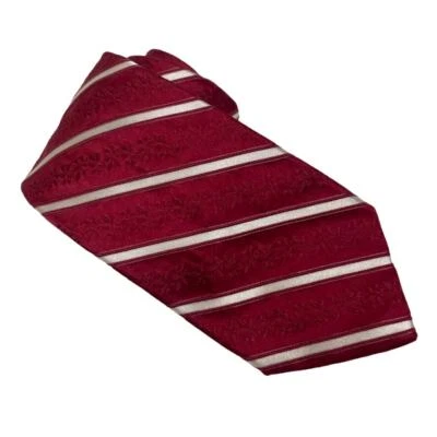 Gravata Valentino Itália designer de luxo de seda vermelha branca texturizada floral - Imagem 1 de 4