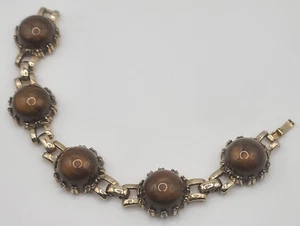 Vintage Moonglow Bracelet Brown Thermoset Lucite Gold Tone 7.75" - Picture 1 of 16