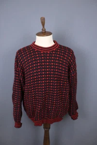 DEVOLD Red Abstract Printed Crew Neck Wool Knit Ski Sweater Size L - Picture 1 of 15