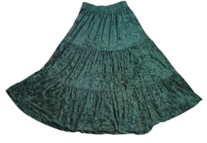 Tiered Maxi Skirt Large Green Velvet Stretch Peasant Boho Hippie Ren Faire - Picture 1 of 11