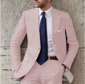 Traje de hombre de lino de 2 piezas boda padrinos de boda verano formal esmoquin chaqueta pantalones - Imagen 1 de 19
