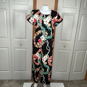 Hawaiian Ladies Dress Large Leis Plumeria Pikake Kad Creations Short Sleeve - Picture 1 of 10