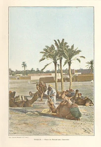 TUNISIE TUNISIA TOZEUR MARCHE AUX CHAMEAUX IMAGE COULEURS 1906 PRINT - Picture 1 of 1