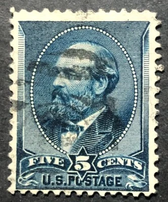 Estampilla de Estados Unidos Scott #216 Garfield 5 centavos índigo usada Foto 1 de 2