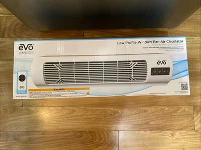 EVO Low Profile Oscillating Window Fan Air Circulator 4-Speed Airflow, White - Image 1 of 3