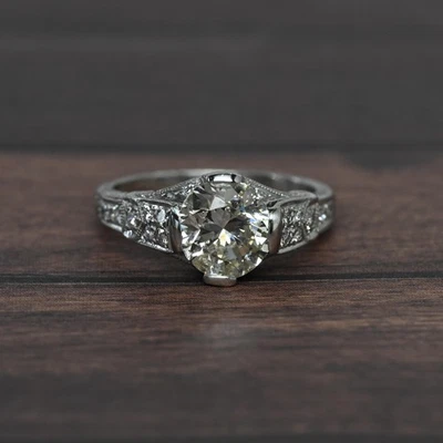 Помолвочное кольцо ар-деко с бриллиантом старой европейской огранки платина 2,16 карата - Изображение 1 из 4