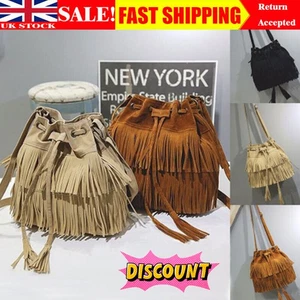 Ladies Tassel Handbag Women Faux Suede Fringe Crossbody Shoulder Messenger Bag. - Picture 1 of 15