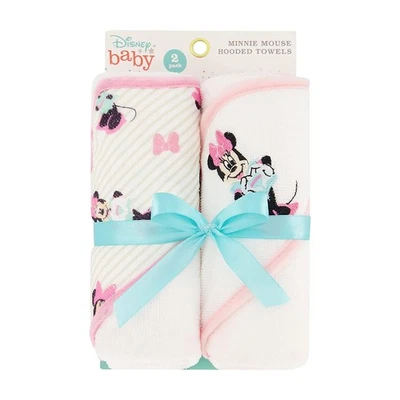 Disney Cudlie Baby Girl Minnie Mouse 2 Pack Rolled/Carded Hooded Towels - Image 1 of 4