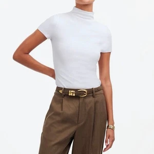 Madewell Short Sleeve Mockneck Tee Eyelet White Size Large - Picture 1 of 6