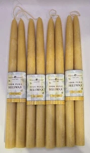 8 Bluecorn Naturals 100% Pure Beeswax Hand Dipped 12" Taper Candles 7/8" Base - Picture 1 of 7