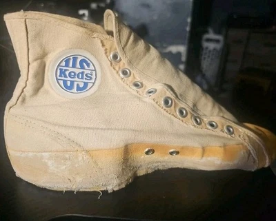 Vintage 1930s US Keds Black Canvas Basketball Sneakers Gym Shoes Sz 8.5 Zig-Zag - Image 1 of 4