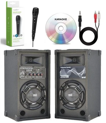 WEB IMPIANTO KARAOKE : 2 CASSE AMPLIFICATE BLUETOOTH + MICROFONO + CAVO PC VANBASCO