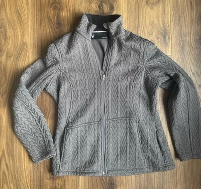 SPYDER Women's Sweater Jacket Cable Knit Full Zip Grey Gray Pockets Size Large - Image 1 of 4