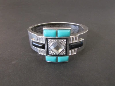Nice Lia Sophia Magnetic Cuff Bracelet, Faux Turquoise, Onyx & Diamonds - Image 1 of 4