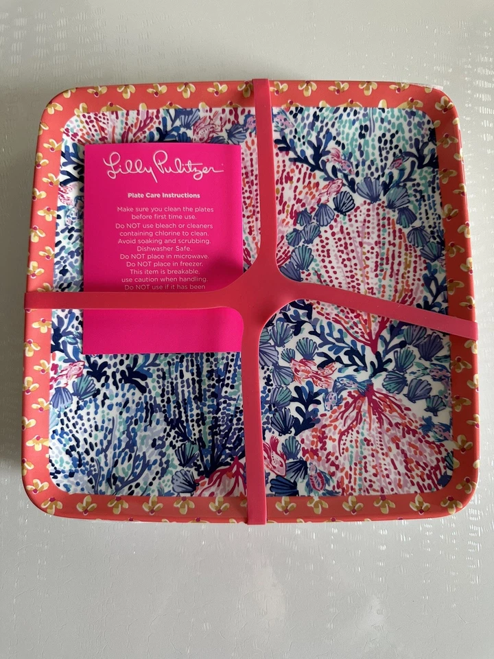 Lilly Pulitzer Set of 4 Melamine Plates Sway With Me Boatylicious