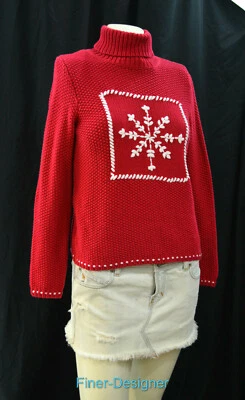 Suéter Ann Taylor Tejido Pullover Cuello Tortuga Feo pegajoso Navidad Copo de Nieve S NUEVO Foto 1 de 4