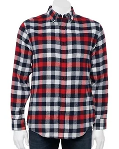 Mens Flannel Shirt Big Tall Croft & Barrow Classic-Fit Button-Down Red Gray - Picture 1 of 2