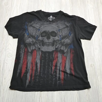 Camisa Helix Adulto XL Caveira Bandeira Nativa Americana Manga Curta 100% Algodão Decote V - Imagem 1 de 4