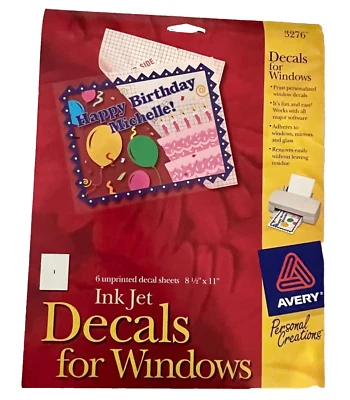 Avery 3276  Ink Jet Decals For Windows 6 unprinted sheets 8.5" x 11" New - Image 1 of 2