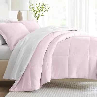 Conjunto de Edredom King Size Reversível Linen Market (3 Peças) - Rosa / Branco - Imagem 1 de 4