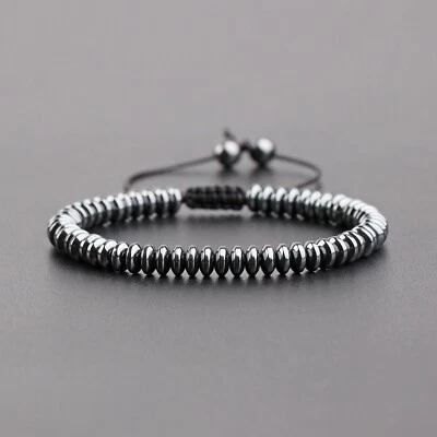 Pulseira de contas de hematita natural Rondelle pulseira de pedra preciosa de hematita feita à mão - Imagem 1 de 2