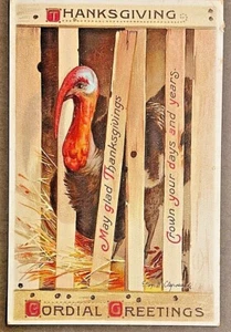 Thanksgiving Cordial Greeting w Turkey Signed Ellen Clapsaddle - Picture 1 of 2