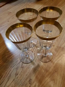 Tiffin Minton Gold Optic Clear Set of 4 Water Goblet Wine Glasses - Picture 1 of 7