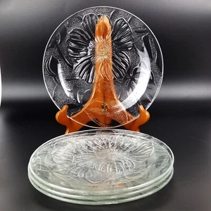 FIG Set of 4 Hibiscus 10" Dinner Plates, Clear Embossed Glass, Vintage Indonesia - Picture 1 of 19