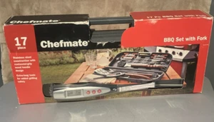 CHEFMATE 17 PIECE STAINLESS STEEL BBQ SET WITH ELECTRONIC BBQ FORK In CASE - Picture 1 of 10